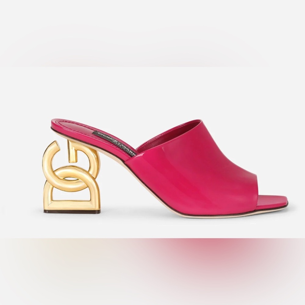Dolce & Gabbana Fuchsia CIABATTA TACCO with Gold Interlocking Heels SZ 41EU/11US